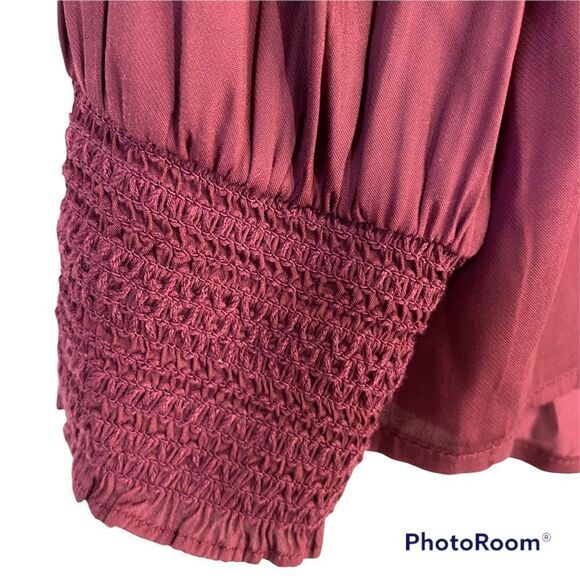 Stitch Fix Daniel Rainn Blouse Womens Small Burgundy Long Sleeve Gathered Top - Picture 4 of 6